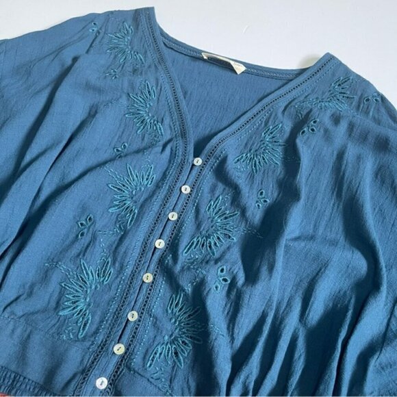 Lovestitch Teal Blue Embroidered Kimono Crop Top US L - Picture 3 of 7